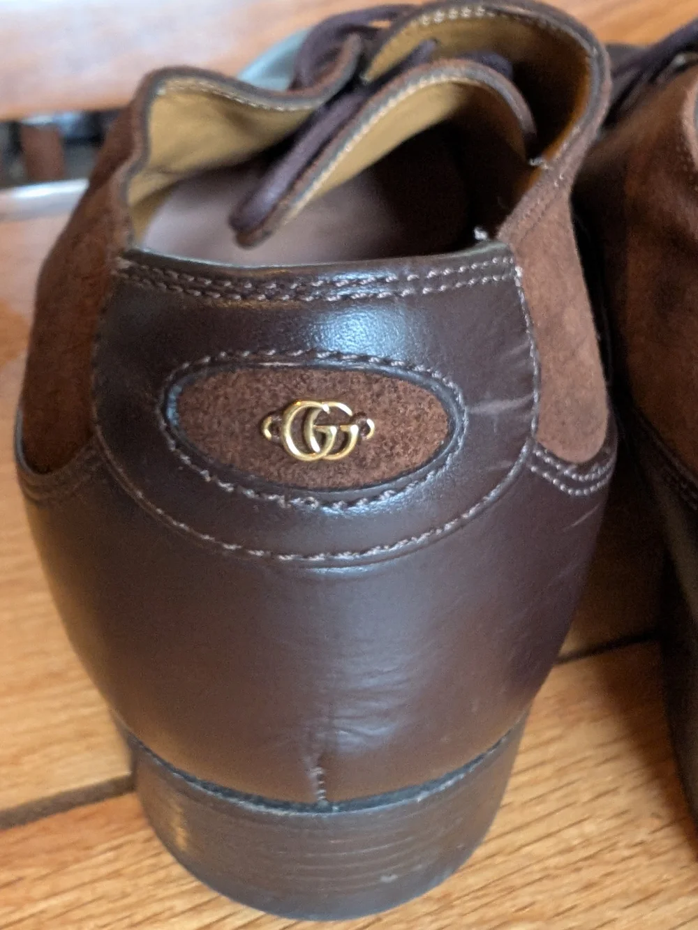 Gucci 719741 Double Panelled Lace-up Shoes Brown Leather Suede Size 8 Mens